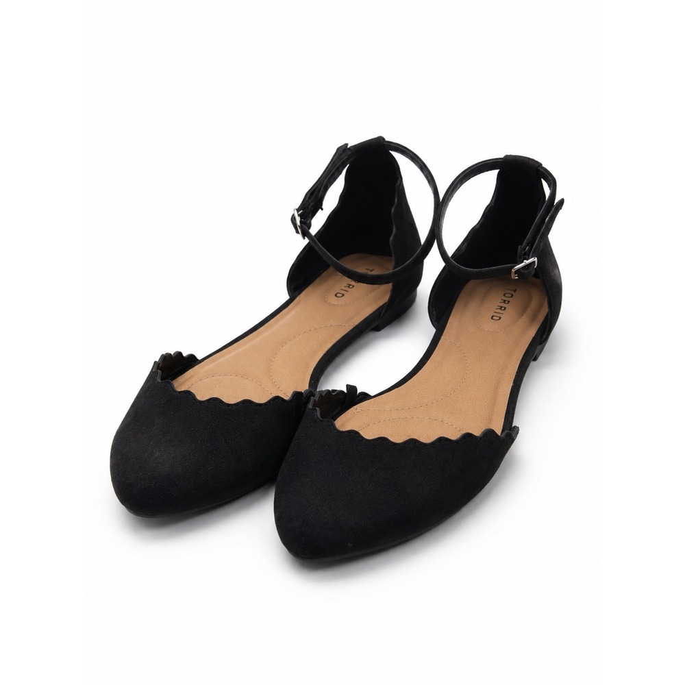 Torrid Black Faux Suede Pointed Toe Ankle Strap Flats Women's Size 11
